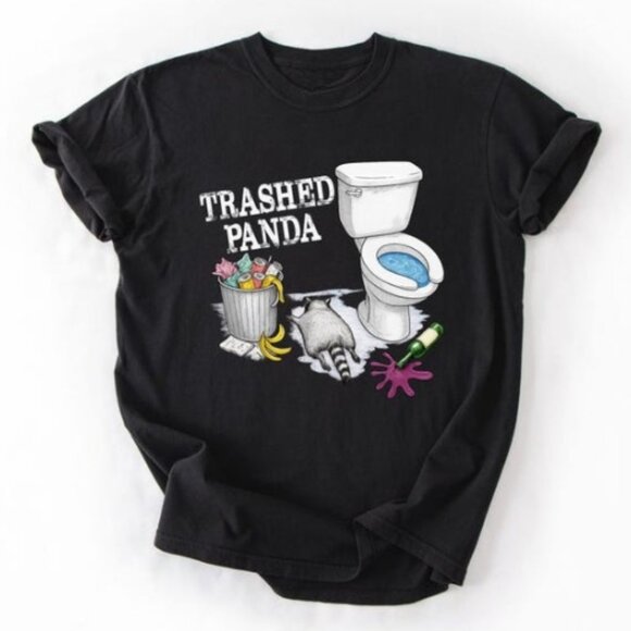 Panda Funny Drunk Raccoon T-Shirt, Funny Graphics Tee - Picture 1 of 4